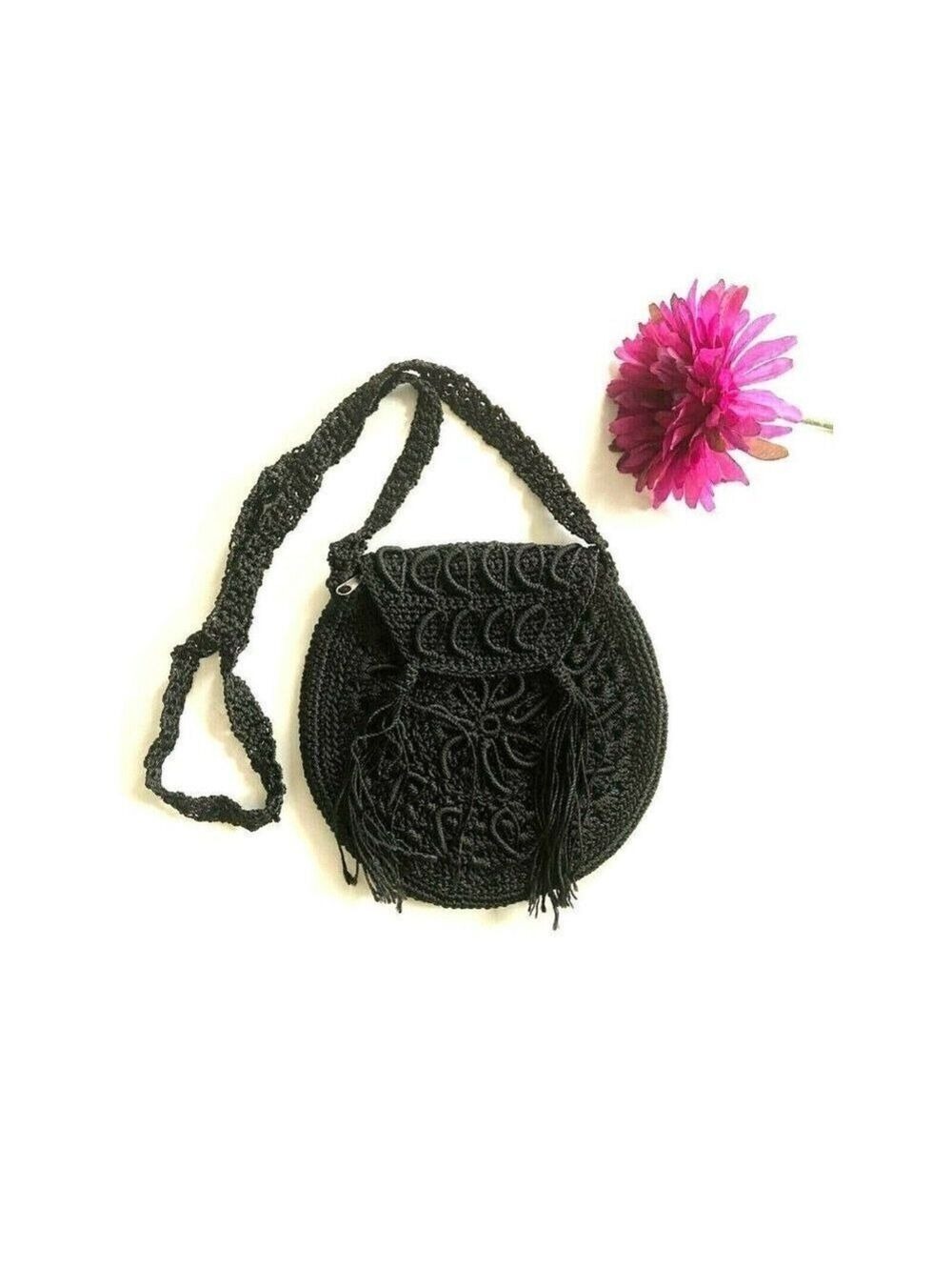 Round Crocheted Bohemian Cross Body Bag Handmade in Guerrero Mexico